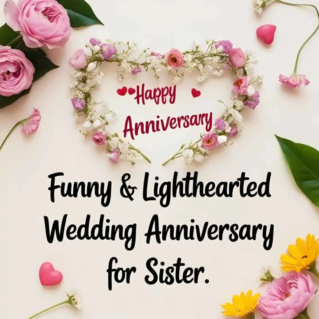 Funny & Lighthearted Wedding Anniversary Wishes for Sister
