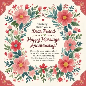 Read more about the article Wish to Friend for Marriage Anniversary: Heartfelt Messages to Celebrate Their Love 🎉