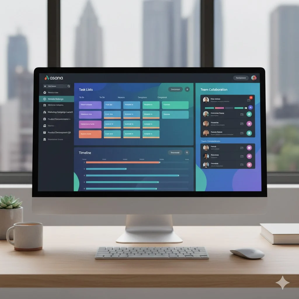 Asana project management dashboard showing tasks, timelines, and team collaboration for business productivity.